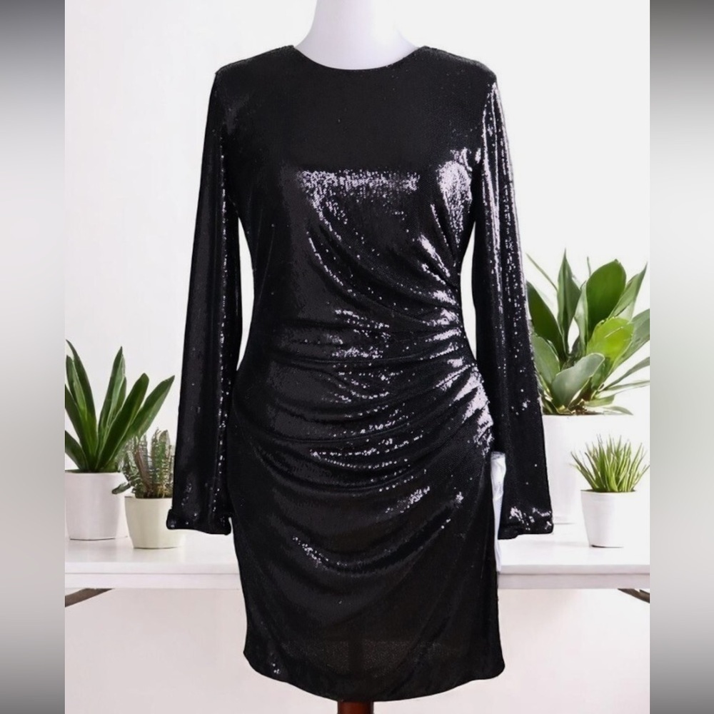 Dress the Population Emilia Sequin Night Sky Dark Blue Midi Dress XL